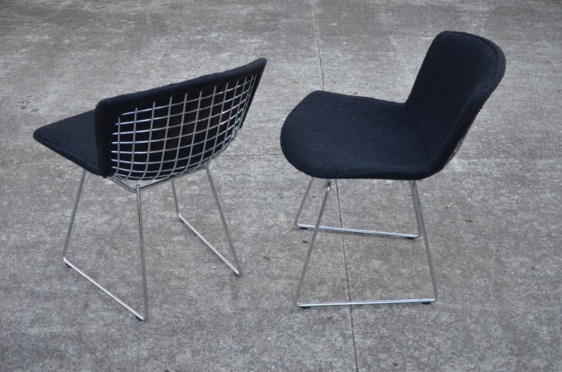 Vintage Bertoia Side Chairs with Full Cover Black Upholstery by Harry Bertoia for Knoll Pair image 4