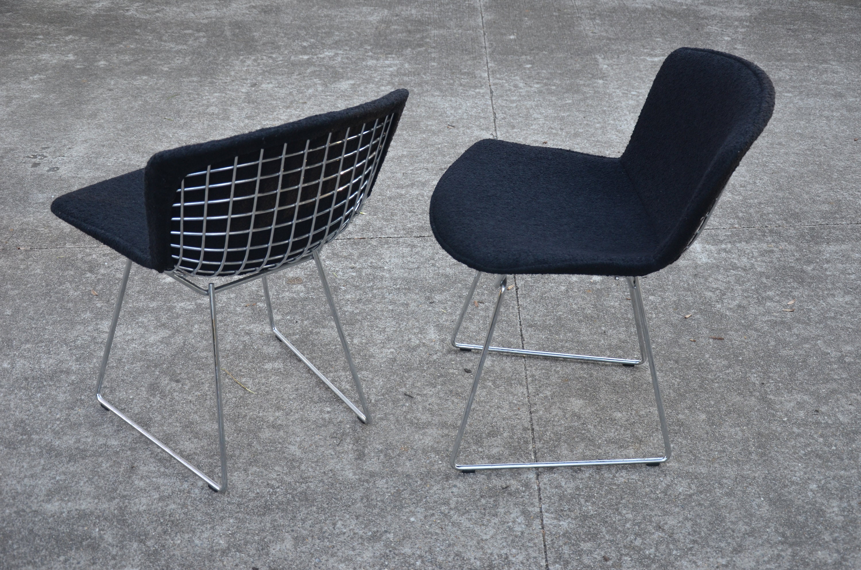 Vintage Bertoia Side Chairs With Full Cover Black Upholstery by