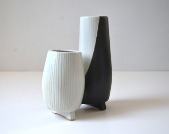 Vintage Mid Century Modern Pottery Double Vase, Japan