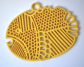Vintage Danish Modern Yellow Plastic Fish Trivet by Dansk, Denmark