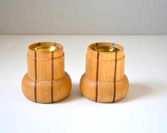 Danish Modern Birch Wood and Brass Candle Holders by Dansk