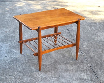 Vintage Mid Century Modern Side Table with Slat Shelf by Conant Ball, 1960s - Modernmates, Leslie Diamond