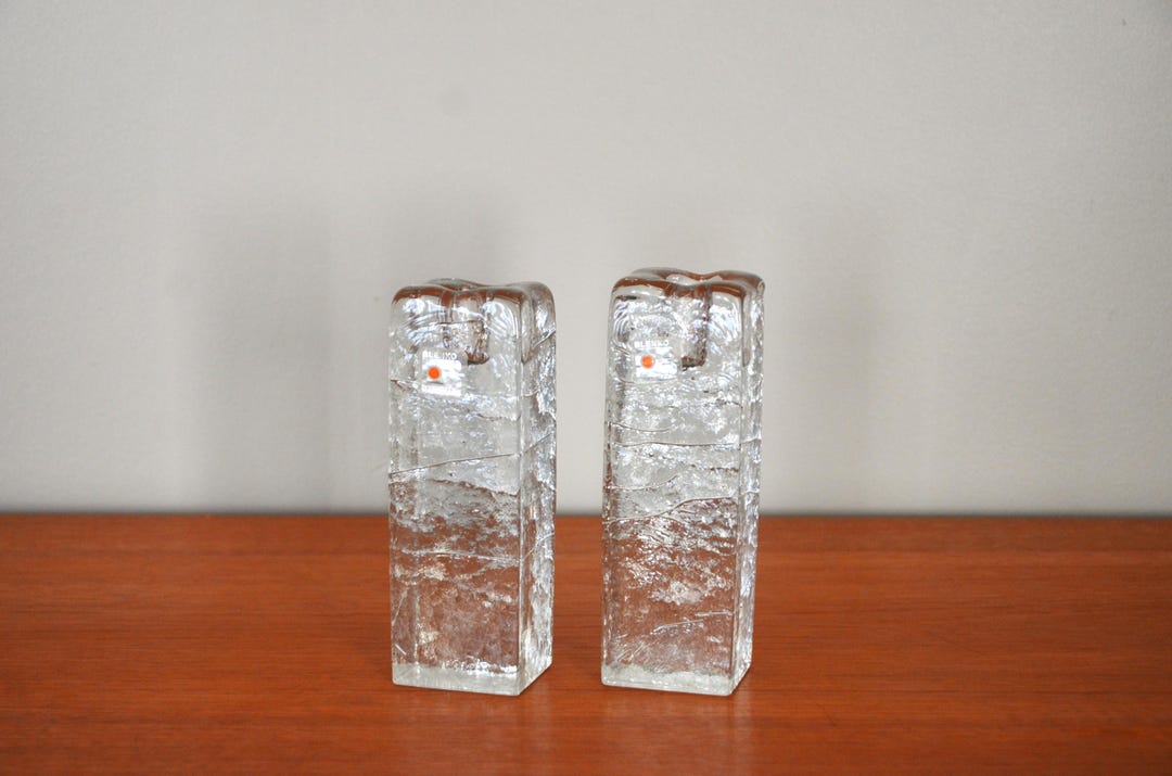 Vintage Blenko Ice Block Studio Glass Candle Holders, Pair - Etsy