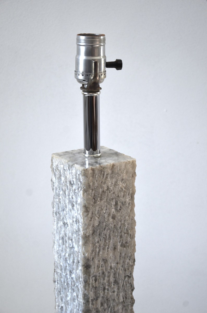 Vintage Modernist White Carrara Marble Table Lamp with Carved Surface, in the manner of Walter Von Nessen image 2