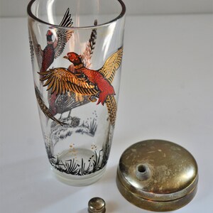 Vintage Glass Cocktail Shaker with Pheasant Graphics, Retro Barware image 6