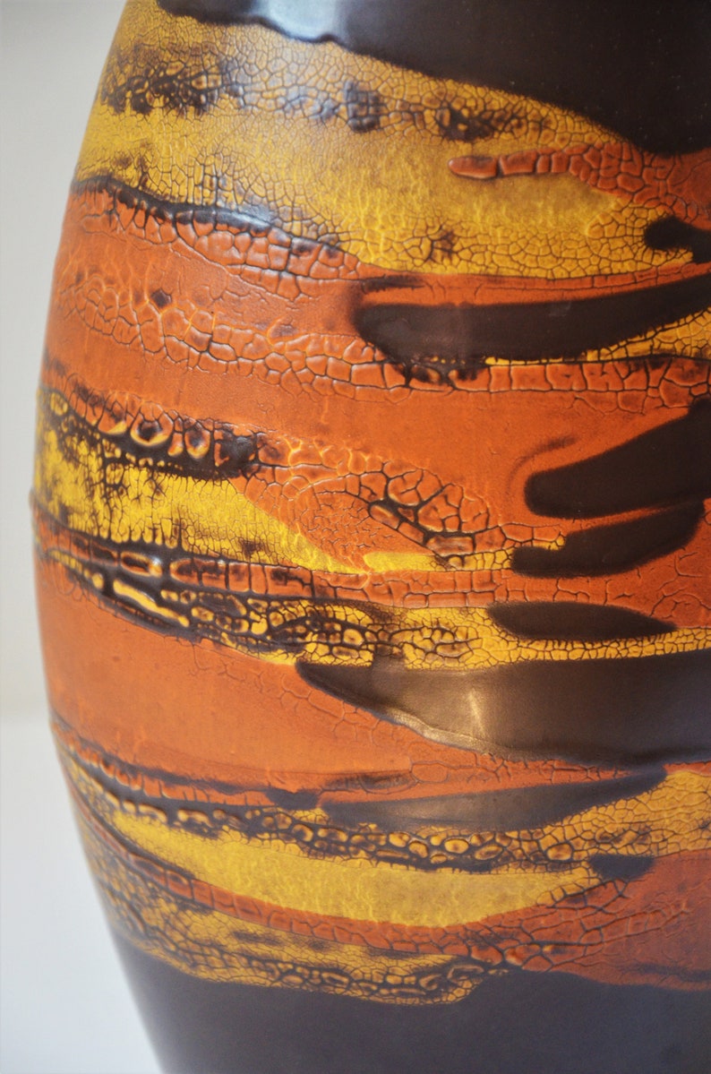 Mid-Century Royal Haeger Drip Glaze Earth Wrap 13.5 Vase in Brown with Yellow and Orange image 6