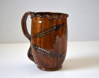 Vintage Italian Modern Pottery Pitcher with Fish Motif, attributed to Fratelli Fanciullacci