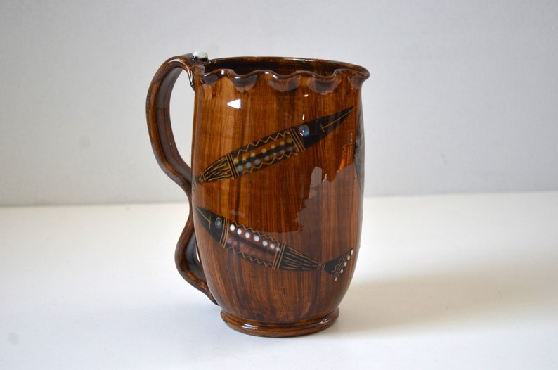 Vintage Italian Modern Pottery Pitcher with Fish Motif, attributed to Fratelli Fanciullacci image 1