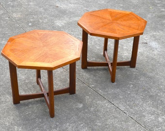 Mid-Century Modern Octagon X Base Side Tables by Lane Furniture Company - Pair