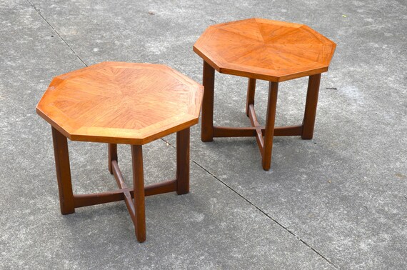 Mid century Modern Octagon X Base Side Tables by Lane Furniture
