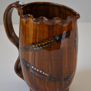 Vintage Italian Modern Pottery Pitcher with Fish Motif, attributed to Fratelli Fanciullacci image 2