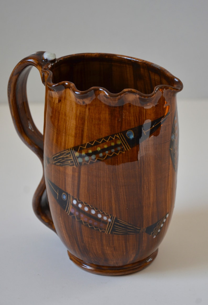 Vintage Italian Modern Pottery Pitcher with Fish Motif, attributed to Fratelli Fanciullacci image 2