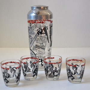 Vintage Art Deco Glass Cocktail Shaker & Matching Glasses with Roaring 20's Theme image 8