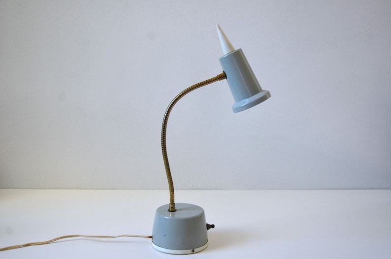 Small Scale Vintage Adjustable Gooseneck Task Lamp in Gray and White, circa 1970s image 1