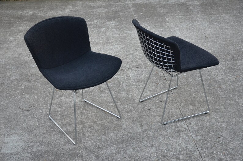 Vintage Bertoia Side Chairs with Full Cover Black Upholstery by Harry Bertoia for Knoll Pair image 9