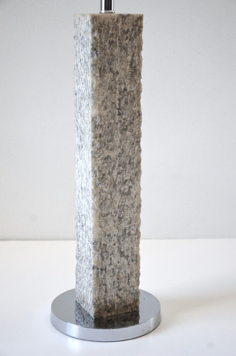 Vintage Modernist White Carrara Marble Table Lamp with Carved Surface, in the manner of Walter Von Nessen image 3
