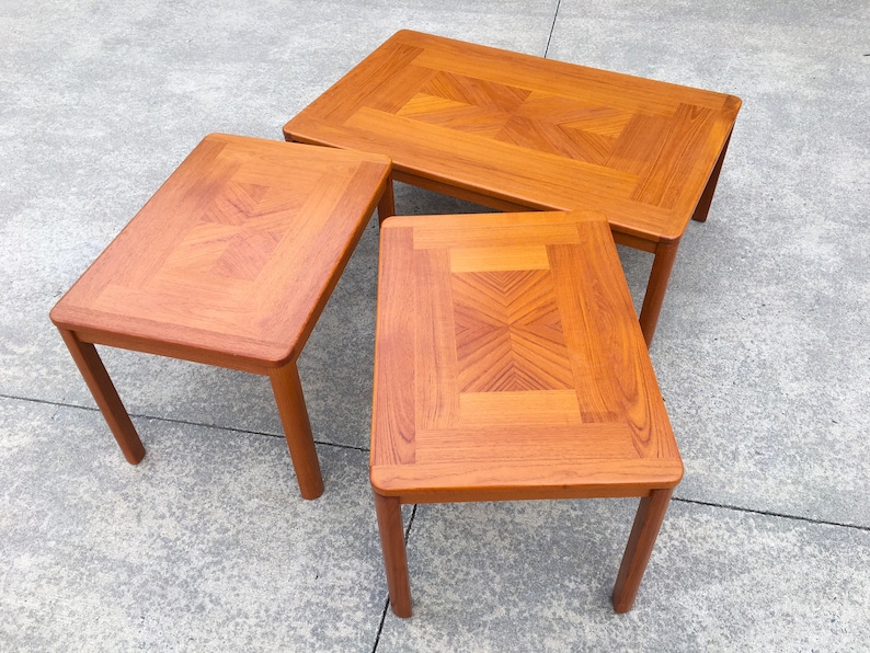 Danish Modern Teak Side Tables and Matching Coffee Table by Uldum Møbelfabrik, Denmark Set of 3 image 1