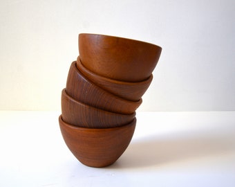 Vintage Mid-Century Danish Modern Spun Teak Wood Small 6" Bowls - set of 5