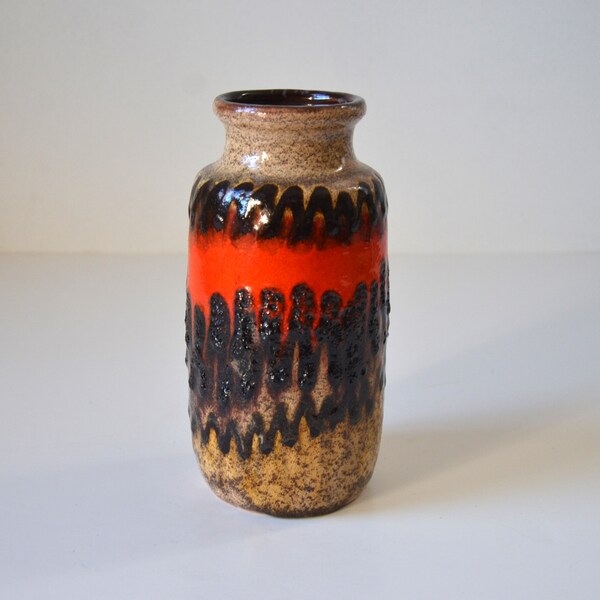 West German Fat Lava Art Pottery Vase in Orange and Browns by Scheurich Keramik, 213-20