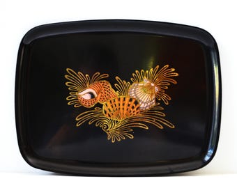 Vintage Mid-Century Couroc of Monterey Sea Shell Design Serving Tray, circa 1950s-60s