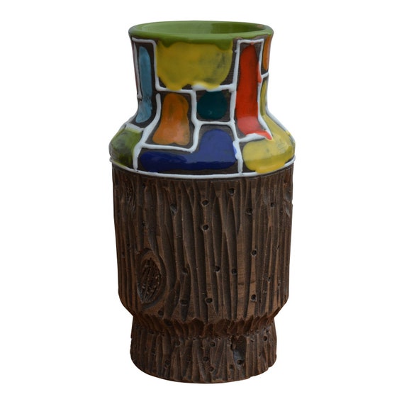 Bitossi For Raymor Mondrian Wood Themed Vase Etsy