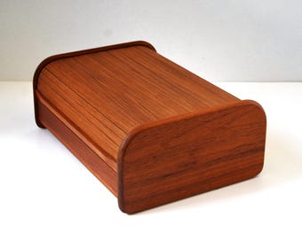 Vintage Mid Century Teak Tambour Desk Organizer Storage by Kalmar, 14.5" x 10.5"