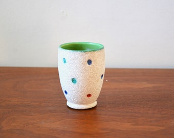 Small Italian Modern Pottery Planter Pot in Texture White with Dots by Bitossi
