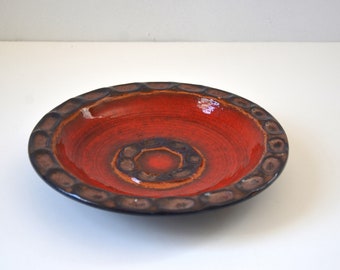 Vintage Mid Century Modern Art Pottery Decorative Plate in Red & Brown by Raymor