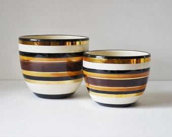 Italian Modern Pottery Planter Pots in Gold and Brown by Bitossi for Rosenthal Netter, Pair