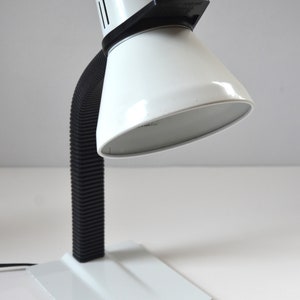 Vintage White & Black Post Modern Gooseneck Desk Task Lamp with Flat Metal Base, circa 1980s image 3