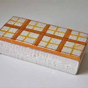 Vintage Italian Pottery Covered Ceramic Box with Plaid Lid by Aldo Londi for Bitossi