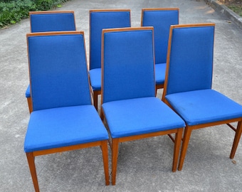 Danish Modern Teak Dining Chairs #7866  in Blue Wool by Dyrlund, Copenhagen Denmark - set of 6