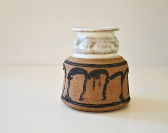 Vintage Earthenware, Stoneware Studio Pottery Vase in Brown and Bone White