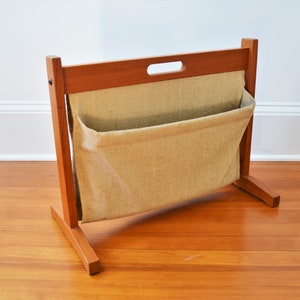 Scandinavian Modern Teak and Linen Double Magazine Rack by BRDR Furdo, Made in Denmark