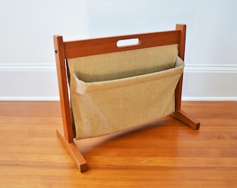 Scandinavian Modern Teak and Linen Double Magazine Rack by BRDR Furdo, Made in Denmark