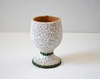 Vintage Italian Lava Popcorn Glaze Pottery Vase in White and Green over Terra Cotta