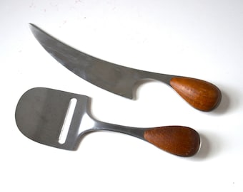 Vintage Danish Modern Cheese Slicer & Knife with Teak Designed by Viviana Torun for Dansk, Denmark