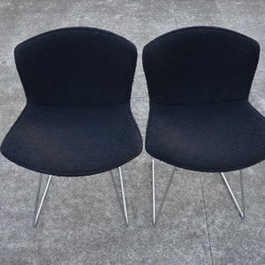 Vintage Bertoia Side Chairs with Full Cover Black Upholstery by Harry Bertoia for Knoll Pair image 2