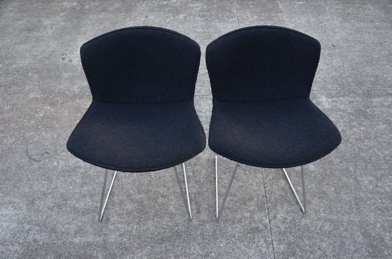 Vintage Bertoia Side Chairs with Full Cover Black Upholstery by Harry Bertoia for Knoll Pair image 2