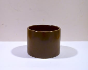 Vintage Cylinder USA Pottery Flower Pot in Dark Brown and Black 8"