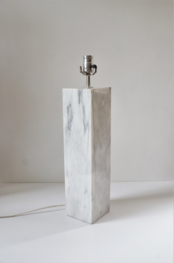 Vintage Modernist White Carrara Marble Table Lamp, in the manner of Walter Von Nessen, 18"