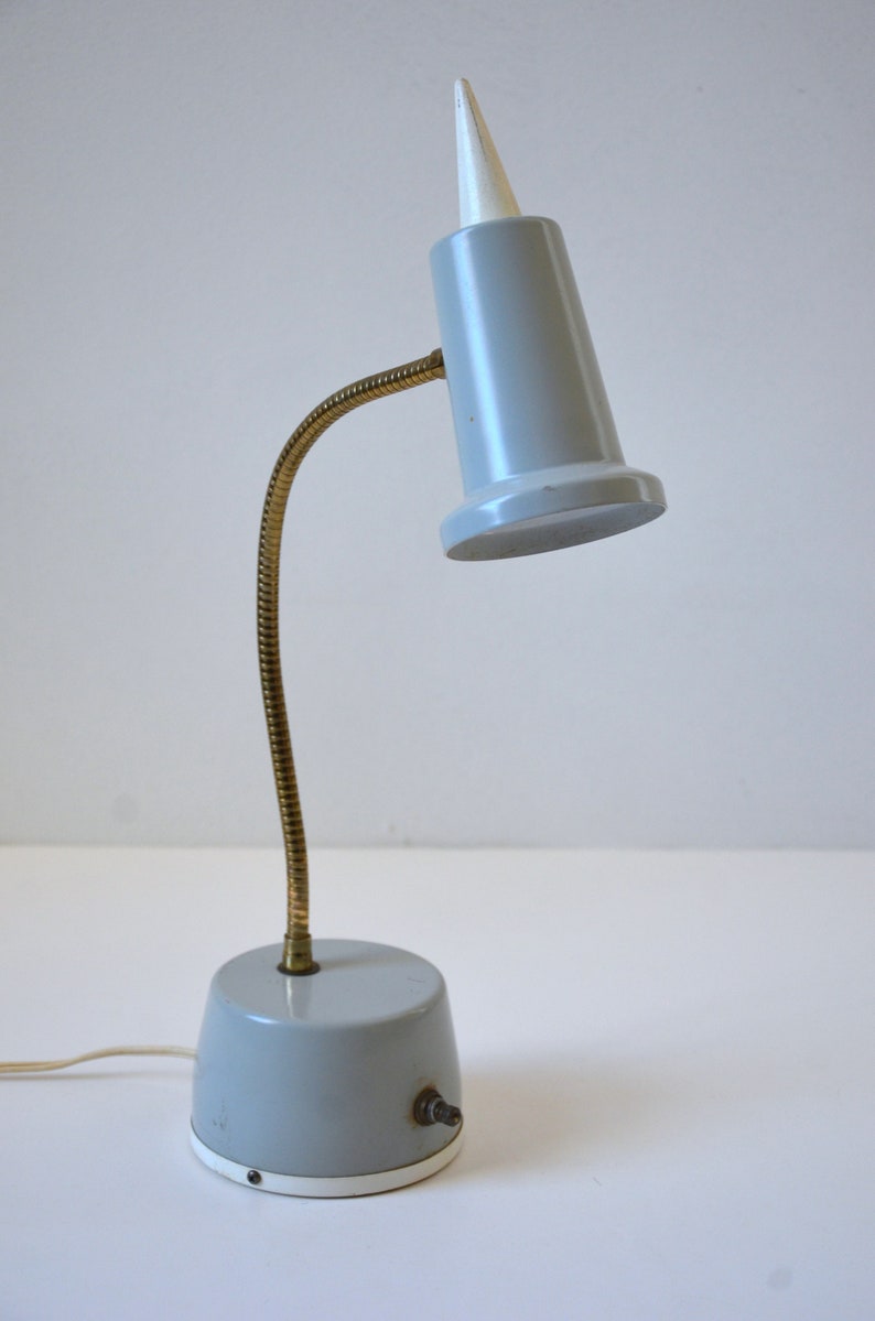 Small Scale Vintage Adjustable Gooseneck Task Lamp in Gray and White, circa 1970s image 2