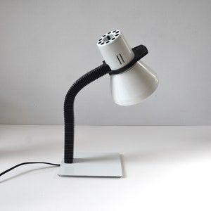 Vintage White & Black Post Modern Gooseneck Desk Task Lamp with Flat Metal Base, circa 1980s image 1
