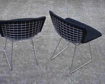 Vintage Bertoia Side Chairs With Full Cover Black Upholstery by