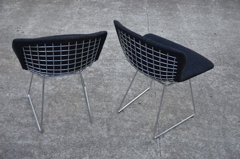 Vintage Bertoia Side Chairs with Full Cover Black Upholstery by Harry Bertoia for Knoll Pair image 3