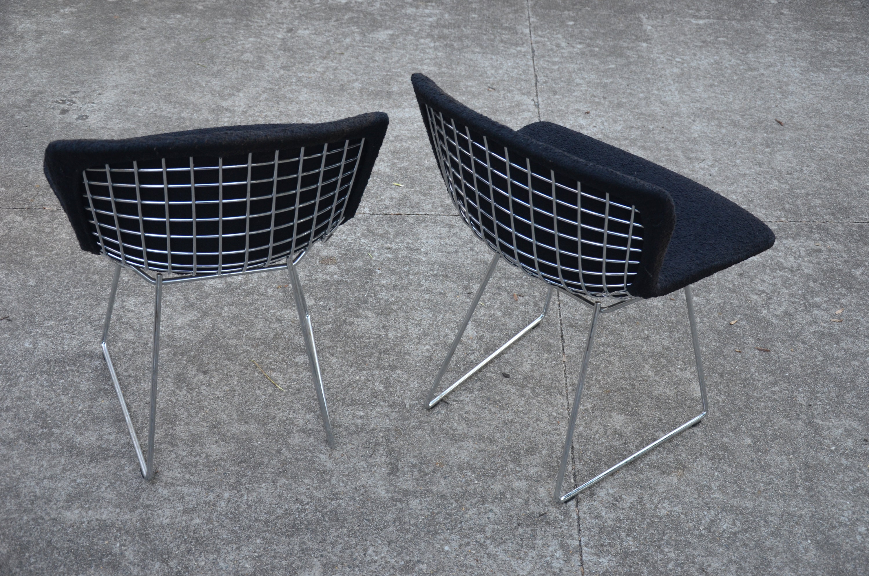 Vintage Bertoia Side Chairs With Full Cover Black Upholstery by