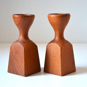 Vintage Dansk Solid Teak Candlesticks, 6", Denmark, Jens Quistgaard