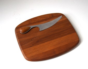 Vintage Original Danish Modern Teak Cheese Board and Knife Designed by Dansk, Denmark