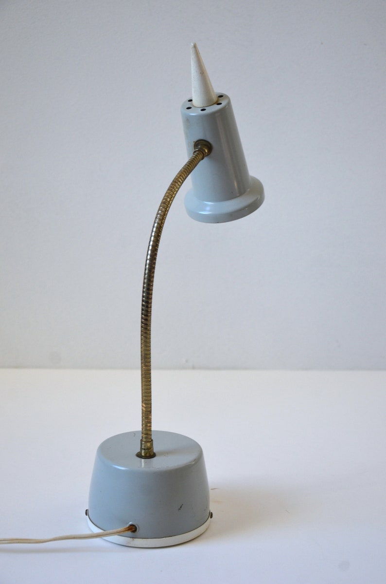 Small Scale Vintage Adjustable Gooseneck Task Lamp in Gray and White, circa 1970s image 3