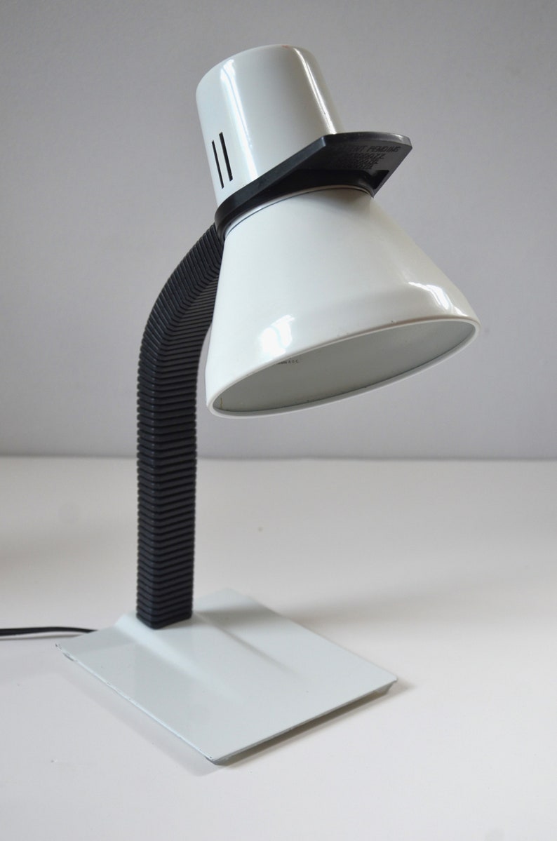 Vintage White & Black Post Modern Gooseneck Desk Task Lamp with Flat Metal Base, circa 1980s image 6